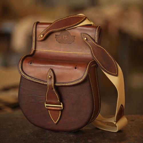 The King William's Town Cartridge Bag, leather products, brass finishes, cotton canvas strap, logo, handcrafted