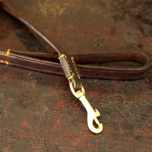 The Simonstown Standard Dog Lead, yellow stitching, leather lead, brass hook, dog lead