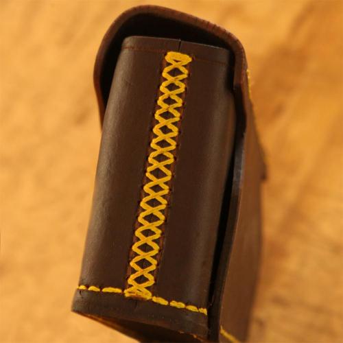 Somerset Closed Cartridge Pouch, yellow stitching, leather products, handcrafted, genuine leather