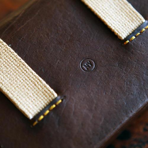 The Barkly Cartridge Storage Pouch, cotton canvas strap, yellow stitching, leather product, initials, leather merchant, leather merchants