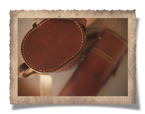 The Grahamstown Telescope Carry Case, leather products, yellow stitching, handcrafted