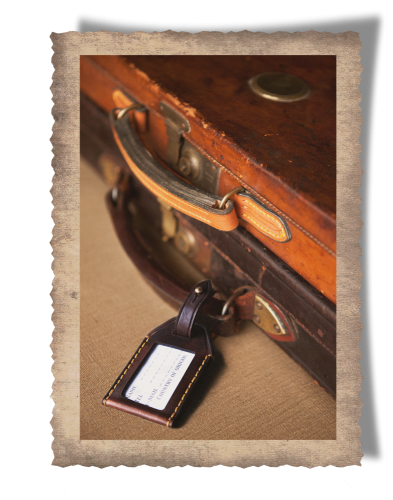 The Matjiesfontein Gun Case & Luggage Tag, luggage tag, case handle, brass finishes, gun case, yellow stitching, leather tag, handcrafted