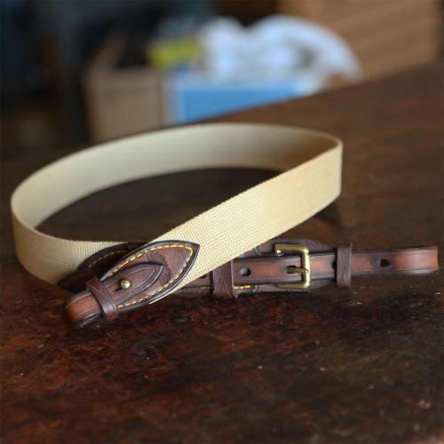 The Graaff-Reinet Canvas Rifle Sling, cotton canvas, brass stud, brass buckle, leather product, handcrafted