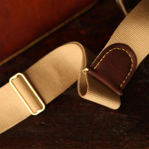 brass, adjustable strap, cotton canvas