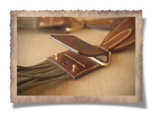 The Barberton Goose Carry Strap with Bird Carriers, brass studs, leather strap, leather product, handcrafted