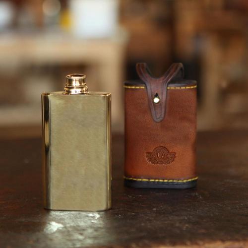 Wellington HIP FLASK, brass hip flask, leather pouch