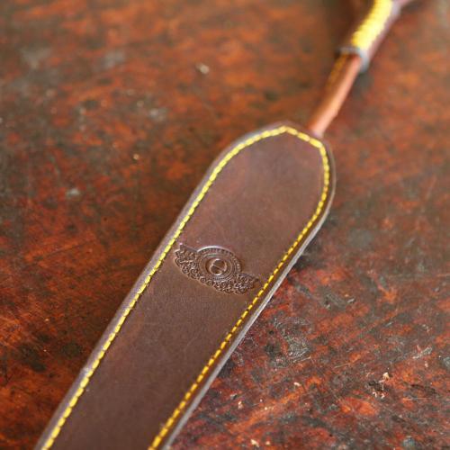 The Paarl Shotgun Sling, yellow stitching, logo, leather products, handcrafted