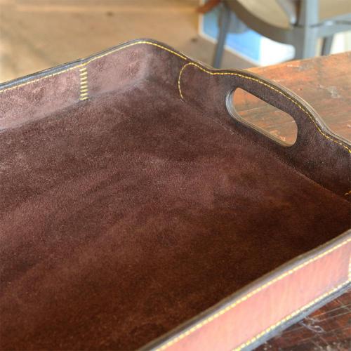 suede-lined, leather rectangular tray